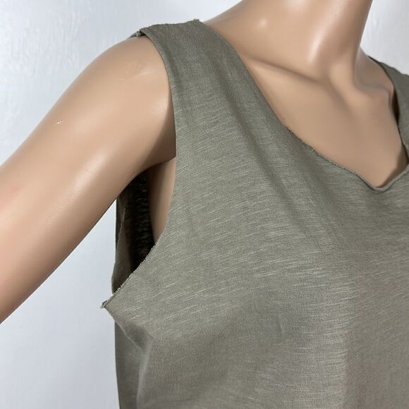 Made In Italy Olive Green V-neck Raw Edge Tunic Top One Size - Picture 2 of 7